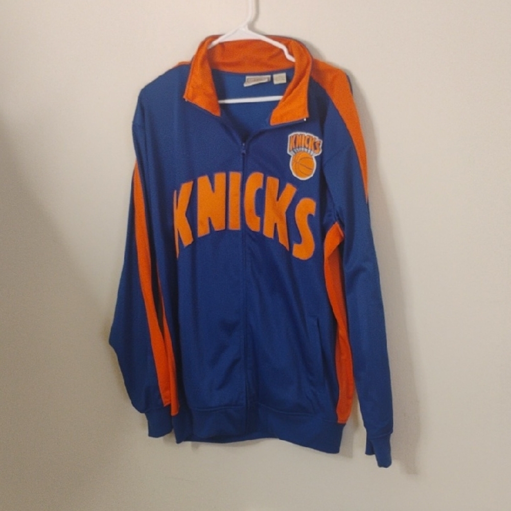 Hardwood Classic NBA Knicks Blue and Orange Zip-Up Sweater XL Tall